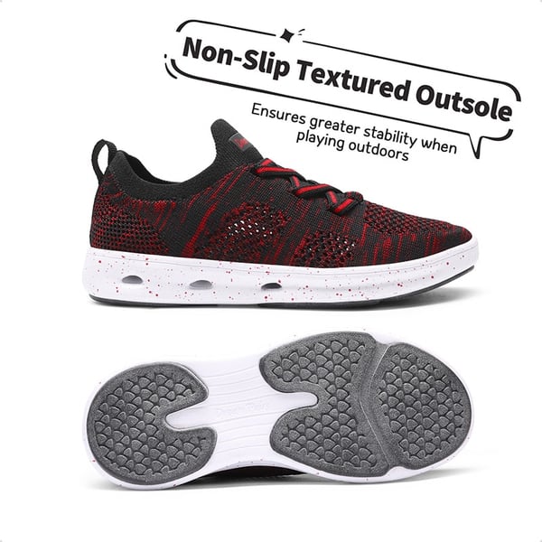 Knit Lightweight Slip-on Sneakers - BLACK RED - 4